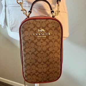 COACH Eva Brown Signature Leather Crossbody with Gold Hardware